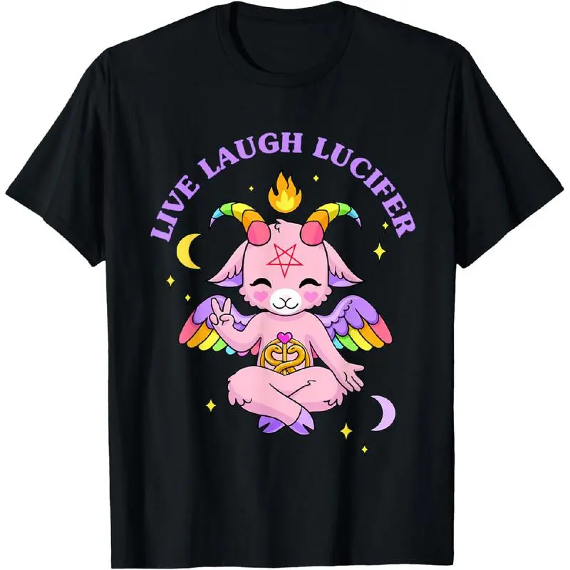 Live Laugh Lucifer Cute Baphomet Design T-Shirt Black Menswear