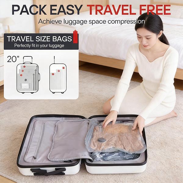 【2026 Upgraded】X7 Cordless Travel Vacuum Storage Compression Bag Set with Rechargeable air Pump 9/15 Pack Waterproof & Reusable Compression Packing Bags for 2 Size,140L/Min Powerful Air Removal，Perfect for Carry-On Suitcases,