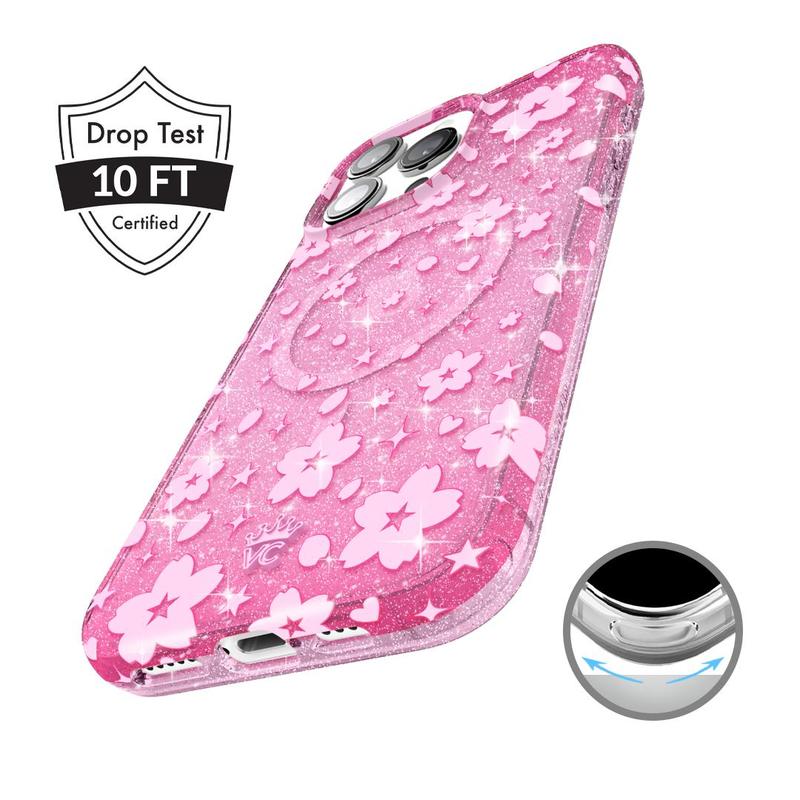 Velvet Caviar Cherry Blossom Glitter iPhone Case - Elegant MagSafe-Compatible Phone Cases with Shockproof Protection