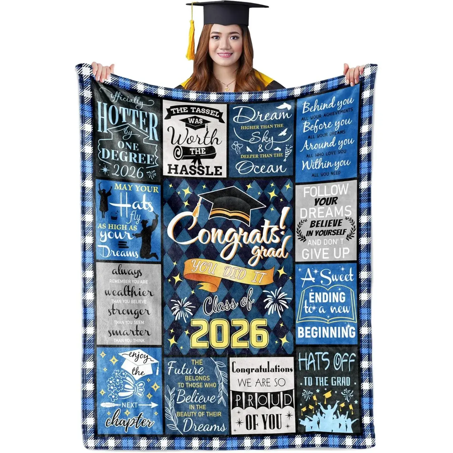 2026 Graduation Bedding Throw with Inspirational Quote - Personalized Custom Text Gift for High School Graduates, Summervibes Blanket, Personalized Blankets, Custom Text Blankets