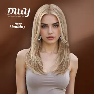Isolde C-DWY Mono Lace Front Free Part Mid-Length Straight Blonde with Highlights Glueless Synthetic Wig for Women 18 Inches