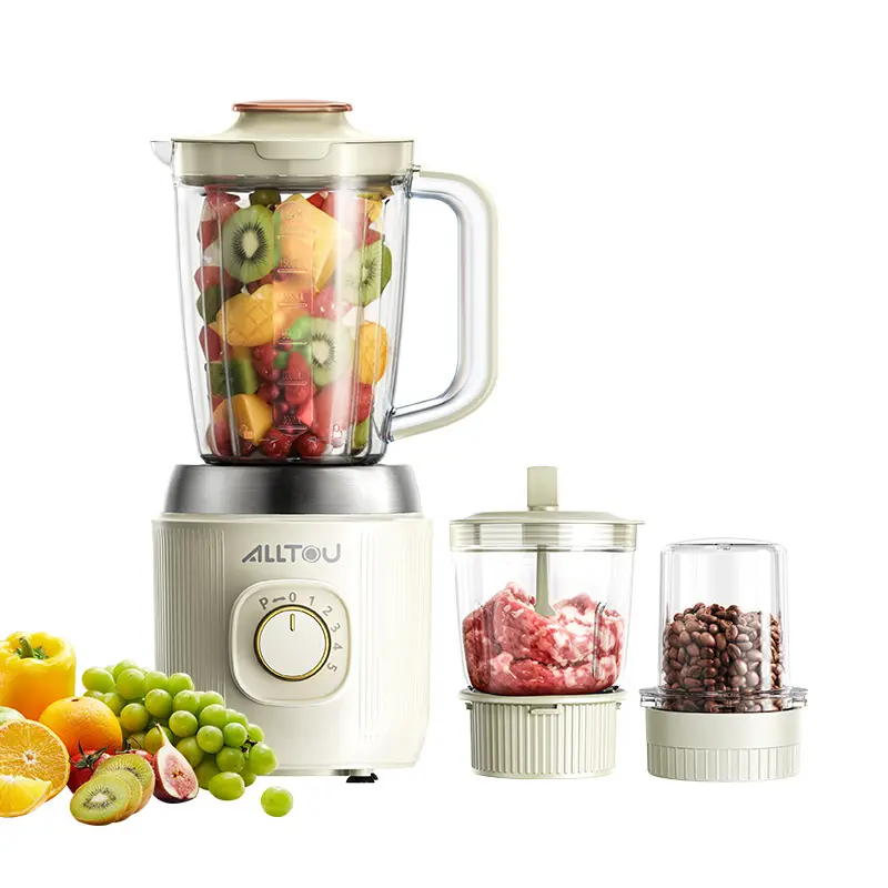 Alltou 3-in-1 Powerful Juicer Machine - Blender for Shakes, 5-Speed Food Chopper with Pulse, Meat Grinder, Lightweight Kitchen Supplies for Baby Food, Meal Prep (ABS Construction), Fruit Vegetable Juicer