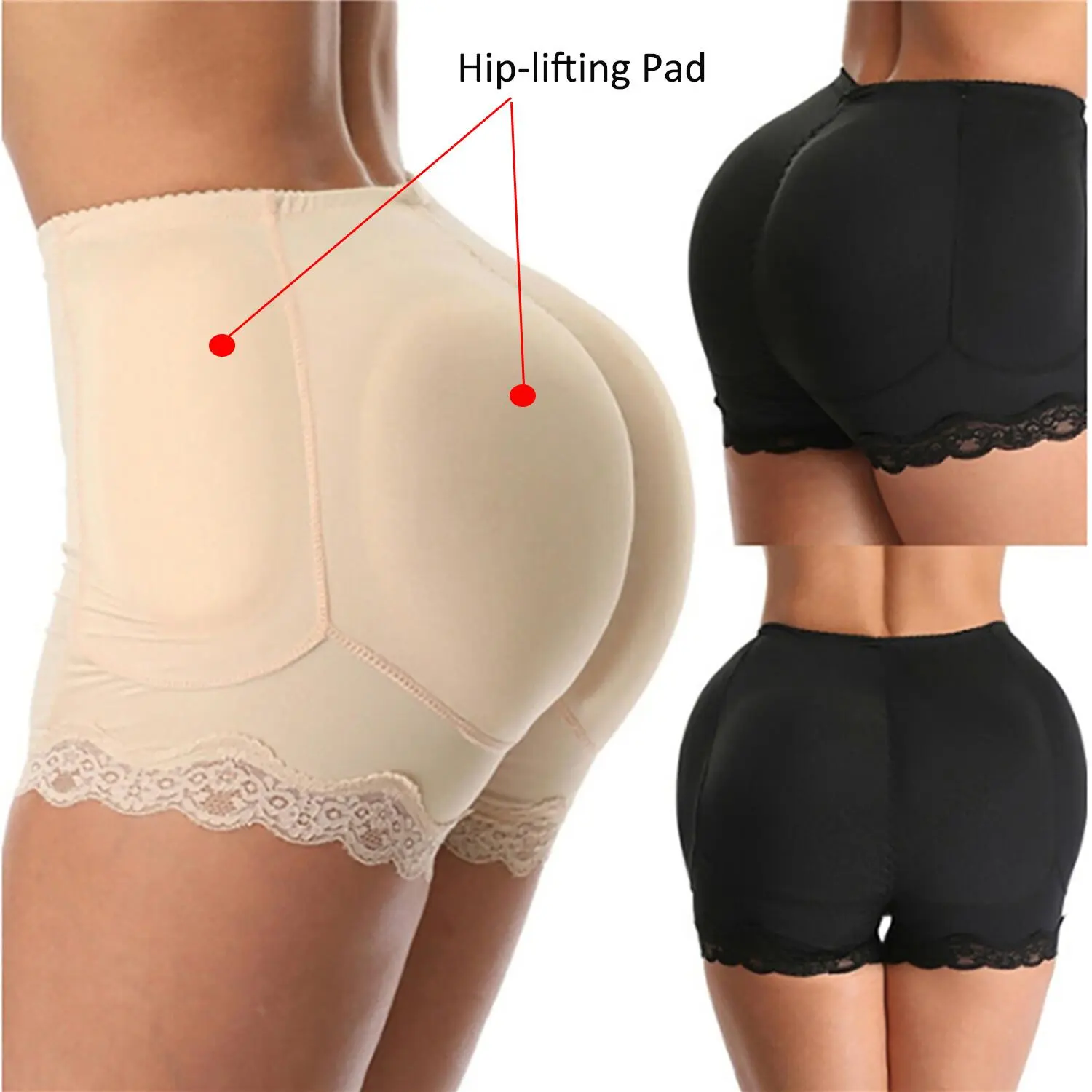 Women's Padded Shapewear Shorts, Casual Lightweight Polyester Boy Shorts with Print & Pockets for Removable Hip Pads, Breathable Fit