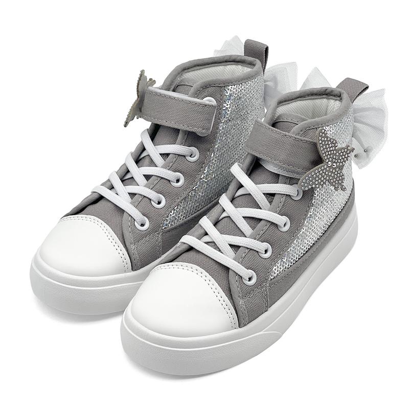 Toddler Sneakers for Girls Boys Canvas High Top Kids Fashion Sparkle Sequins Bow Shoes Running Walking Casual Shoes with Cute Sparkling Butterfly Design