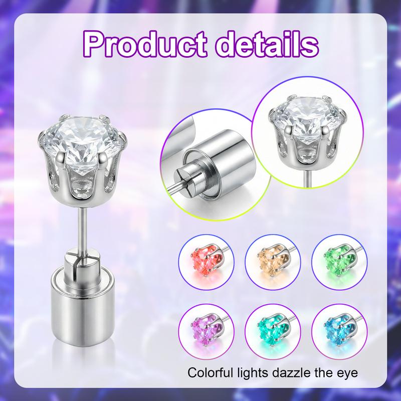 SGGUI LED Earrings,1 Pair Glowing Diamond Crown Pendant Earring for Women and Men,Unisex LED Studs Earrings Party Flashing Blinking Stainless Steel Earring -  Gifts for Women Men Girlfriend Boyfriend