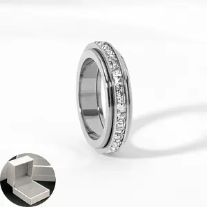 Anxiety Rings for Women and men Titanium Steel Spinner Fidget Band Rings Cubic Zirconia Relieving Anxiety Wedding Promise Lucky Rings Comfort Fit Size 5 to 12