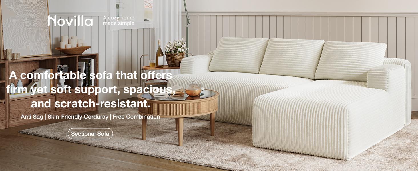 【2 Packages Shipping] L-Shape Plush Corduroy Velvet Modern Sofa with Deep Seat, Upholstered Couches for Living Room & Bedroom, No Assembly Required