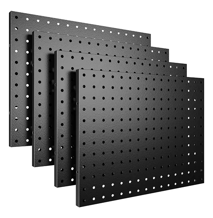 4-Pack Black Metal Pegboard Panels, Wall Mounted Tool Organizer with Installation Accessories, Ideal for Garage Tool Storage, Workbench Organization