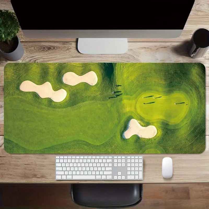 Grass Pattern Mouse Pad, Large XL Desk Mat, Solid Rubber Bottom with Sewn Edges, Golf Theme Computer Mouse Pad for Home and Office Use, Office Accessory, 35.4x15.7 Inches