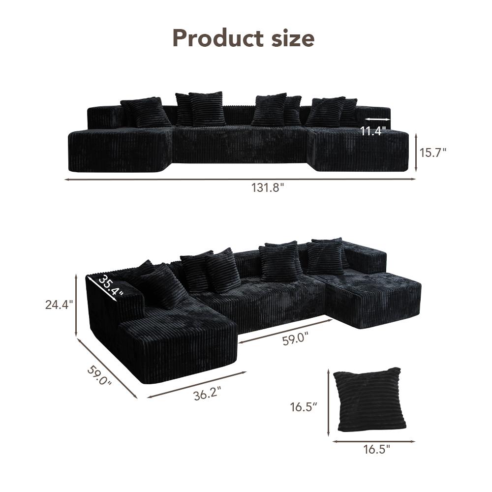 132'' U-shape Modular Corduroy Sofa Modern Living Room Comfortable No Assembly Needed Popular Boneless Sectional Couch Loveseat Couch Sleek boneless sectional couch bean bags furniture living room