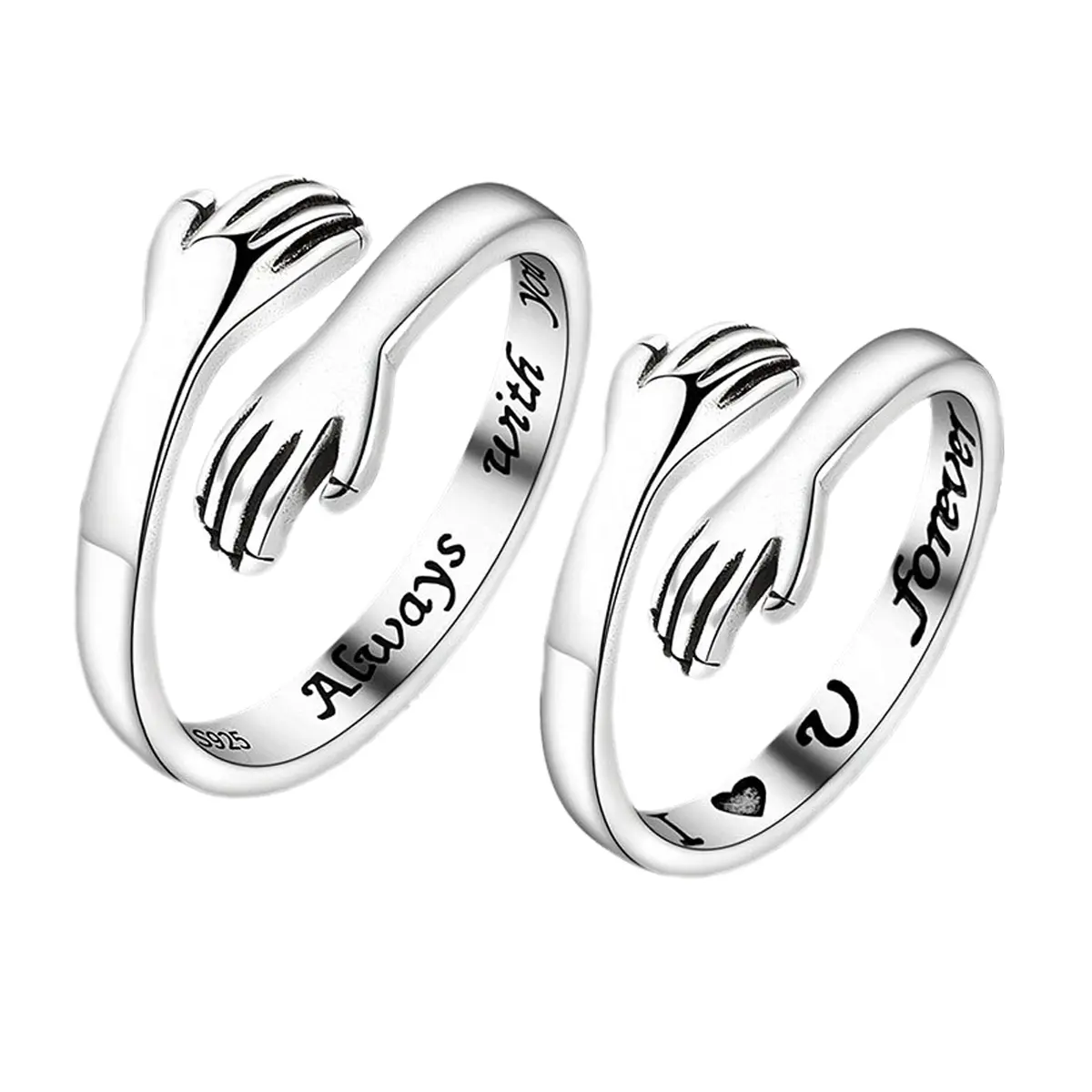 Silver Adjustable Open Hug Metal Rings - 2PCS Fashion Promise Rings for Men & Women, Ideal Gift for Mother's Day & Special Occasions, Fashion Promise Ring