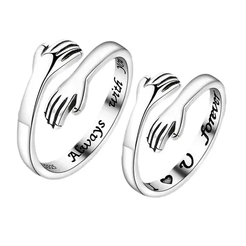 Women's Sentiment Silver Rings Set - 2-Piece Adjustable Open Hug Matching Promise Jewelry, Ideal for Anniversary, Mother’s Day Meaningful 2-Ring Gift Set