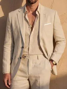 Men's 2-Piece Linen Suit Summer Wedding Formal Party Event Tuxedo Elegant Casual Business Formal Wear Men's 2-Piece Linen Suit Summer Wedding Formal Party Event Tuxedo Elegant Casual Business Formal Wear