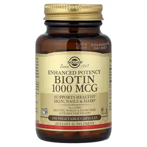 Solgar Enhanced Potency Biotin, 1,000 mcg, 100 Vegetable Capsules