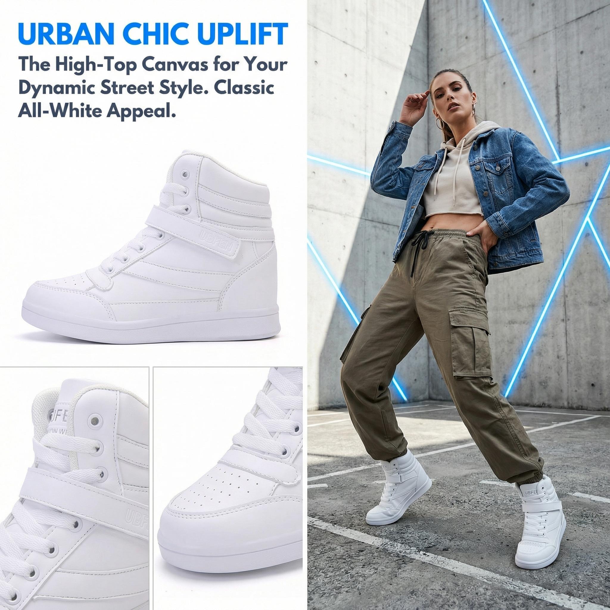 UBFEN Womens High Top Ankle Support Sneakers with Hidden Wedge Heel Retro 80s Tennis Shoes for Girls Cosplay