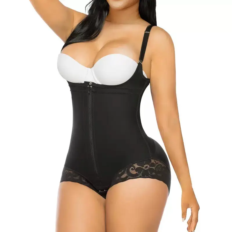 Women's High-Waist Compression Girdle Bodysuit - Open-Bust Colombian Faja with Zipper, Elastane-Nylon Blend, High Stretch Corset for Body Contouring, Waist Training (Do Not Iron)