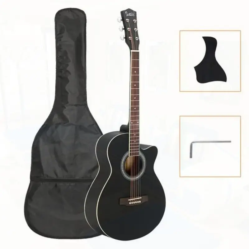 40" Cutaway Acoustic Travel Guitar Full Set - Spruce Top, Wood Neck, Piezo Pickup, Gig Bag, Strap, Wrench Tool, Durable Build & Knob Edges, Easy Playability, Bright 41" Tone, Portable Beginner Gear, Acoustic Guitar Full Set