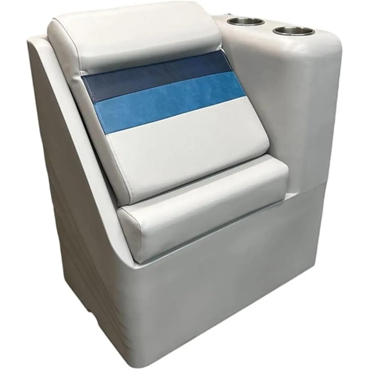 Horizon 3016-ABDK Premium Series Single Person Right Radius Plastic Pontoon Floor Chair - 25.5 in., Lean-Back Lift-Up Vinyl Plastic Seat, Gray/Navy/Blue, Waterproof, Stainless Steel, Sturdy, 30lb Capacity, 30"h x 25.5"w x 16.5"d Commercial Salon Furniture