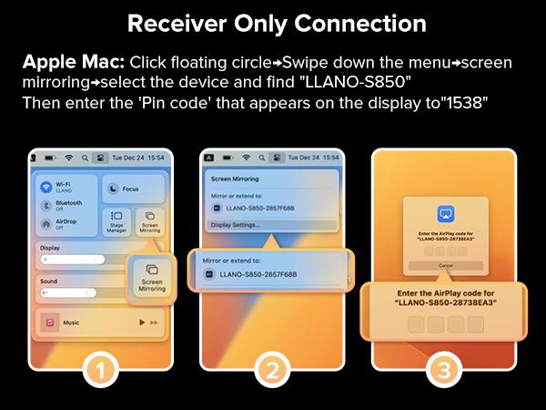 2025 llano S850 Upgraded Type-C Wireless HDMI Transmitter and Receiver, 50M, Ultra 4K Decode Input 1080P@60Hz Output, Plug&Play 5G+2.4G and Audio for Phone/Tablet/Laptop/PC to Monitor/Projector/TV Box