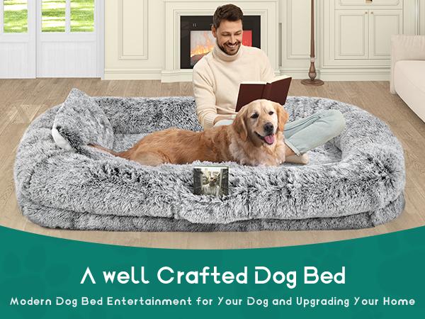 YITAHOME Human Dog Bed, 79"x43" Extra Large Memory Foam Dog Beds for Adults and Pets with Blanket and Pillow, Washable Fur Cover