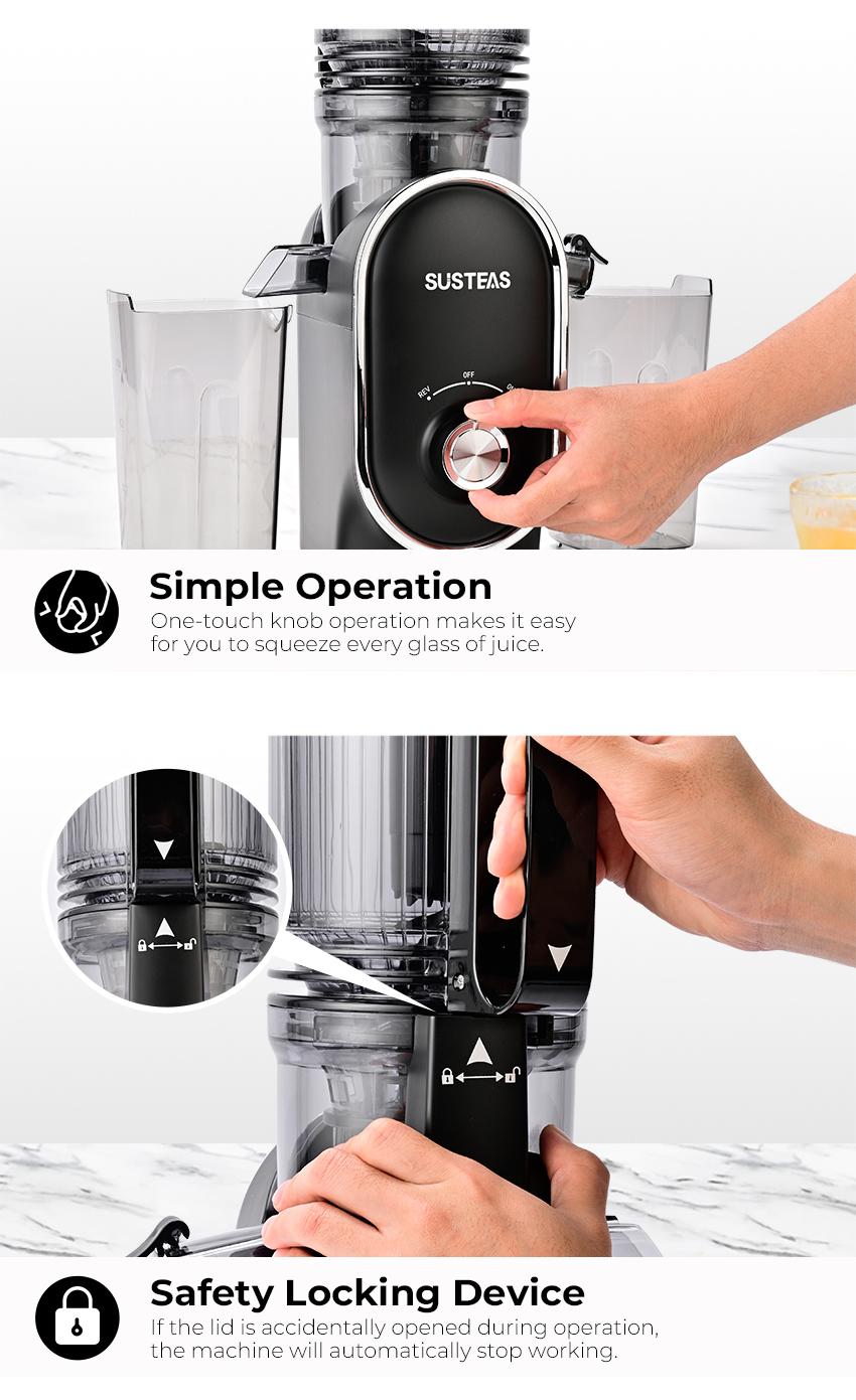 SUSTEAS Cold Press Juicer with 5.3'' Large Feed, Easy to Clean, High Juice Yield, Includes Two Filters for Soft & Hard Fruits, 98% Juice Yield Healthy Life Kitchen Essential Juicer Machine Blenders