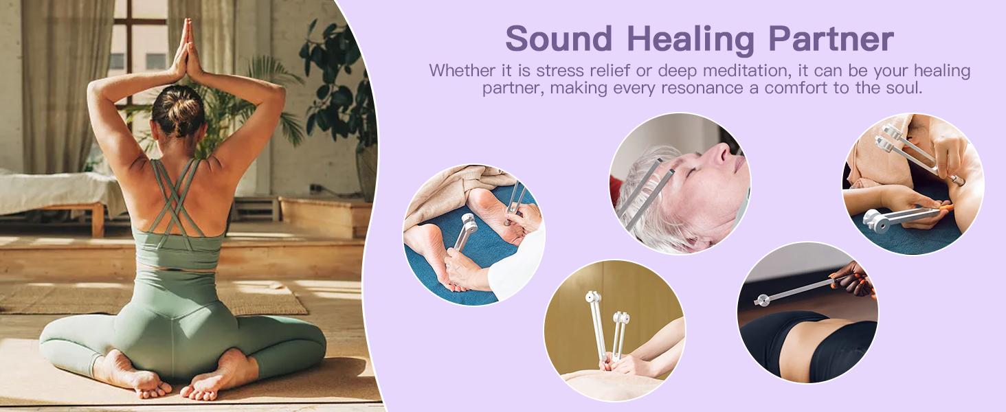 Besmory Resonance Sound Healing Tuning Fork Set 4-Piece with Reflex Hammer 128Hz 136.1Hz 256Hz 384Hz for Chakra Balancing, Sound Therapy & Stress Relief