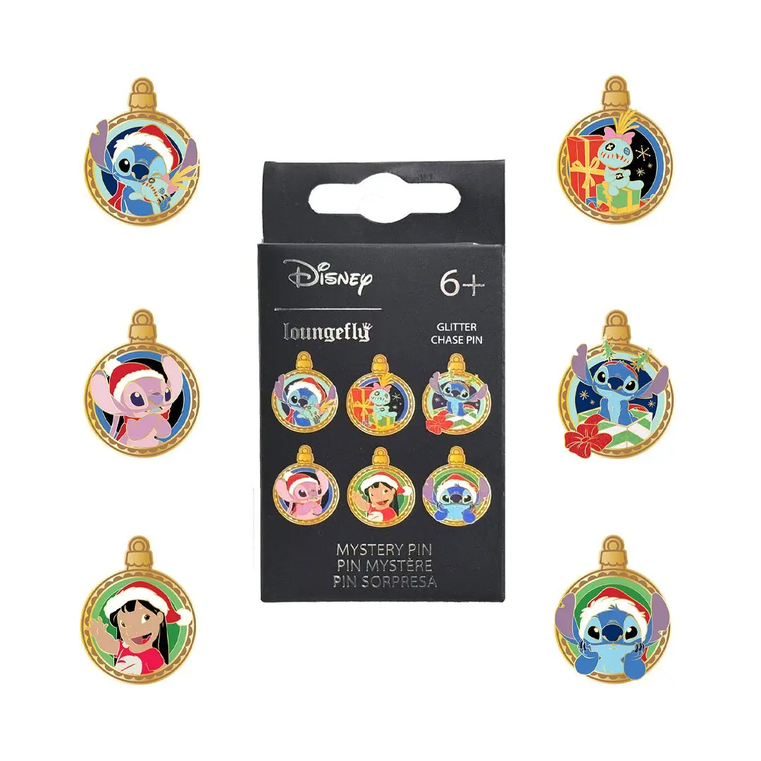 Loungefly Disney Lilo & Stitch Holiday Ornament Enamel Pin - Collectible Pins, Lapel Brooch, Mystery Box with Glitter Chase Flair, Mysterypackfinds, Six Styles