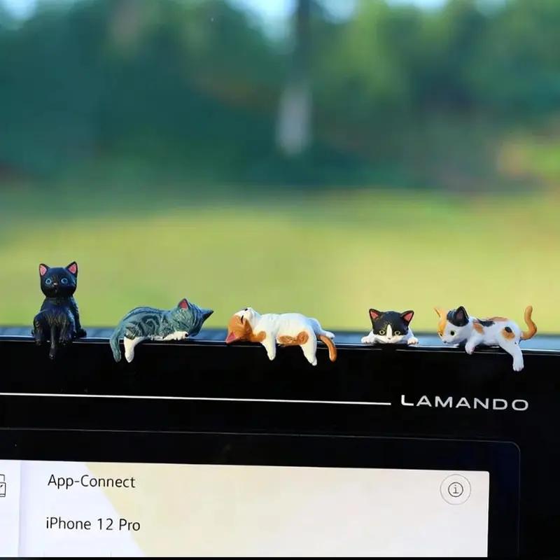 Mini Cat Desk Figurines 5 PCS Cute Multi Pose Kitty Ornaments Home Office Resin Decor Car Interior Decor Accessories for Home School Office Car