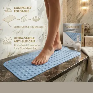 Blue Shower Mat Non Slip 40 x 16 Inches Bathtub Mat with 200 Suction Cups & 176 Drain Holes for Elderly & Kids Clear Blue PVC Import