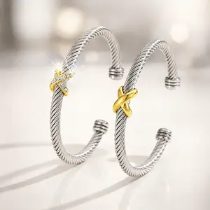 Two-Tone Unisex 8-Cross Zircon Steel Wire Bracelet - Western-Style Quiet Luxury Versatile Daily party Jewelry Accessories for Women Valentines Gifts for gf