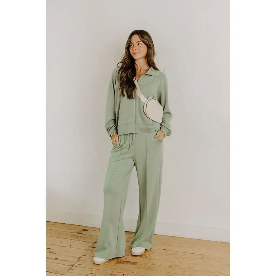 Morning Dew High Waist Scuba Pants in Sage