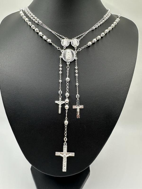 925 Silver Rosary Bead Necklace with inch Chain (Rosario de plata )