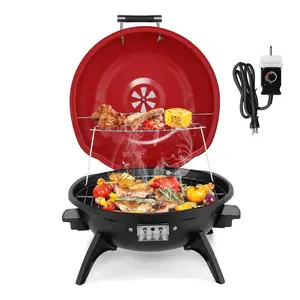 Electric BBQ Grill Techwood 15-Serving Indoor/Outdoor Electric Grill for Indoor & Outdoor Use, Double Layer Design, Portable Removable Stand Grill, 1600W (Countertop BBQ Grill)