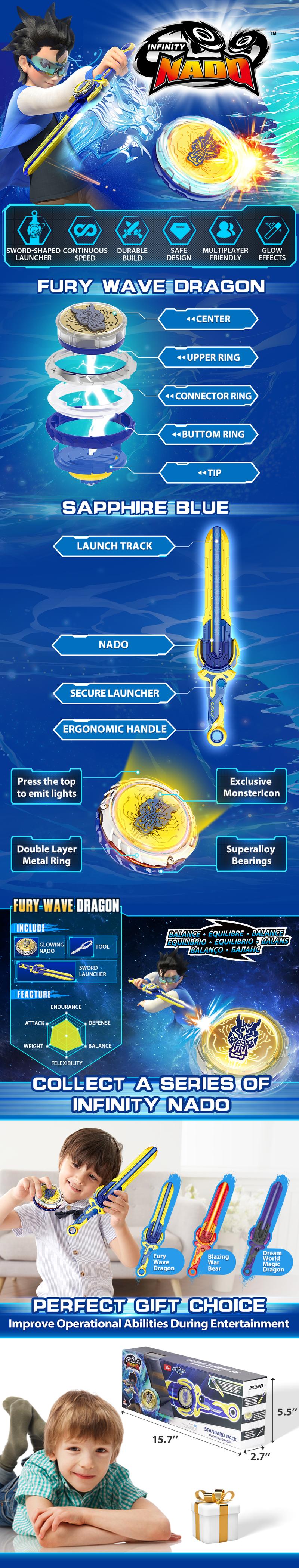 ALPHA GROUP Infinity Nado Battling Toys Metal Anime Design Iron Durable Battle Set for Kids Ages 5-12 with Sword Launcher & Gyro Top Beyblade Action