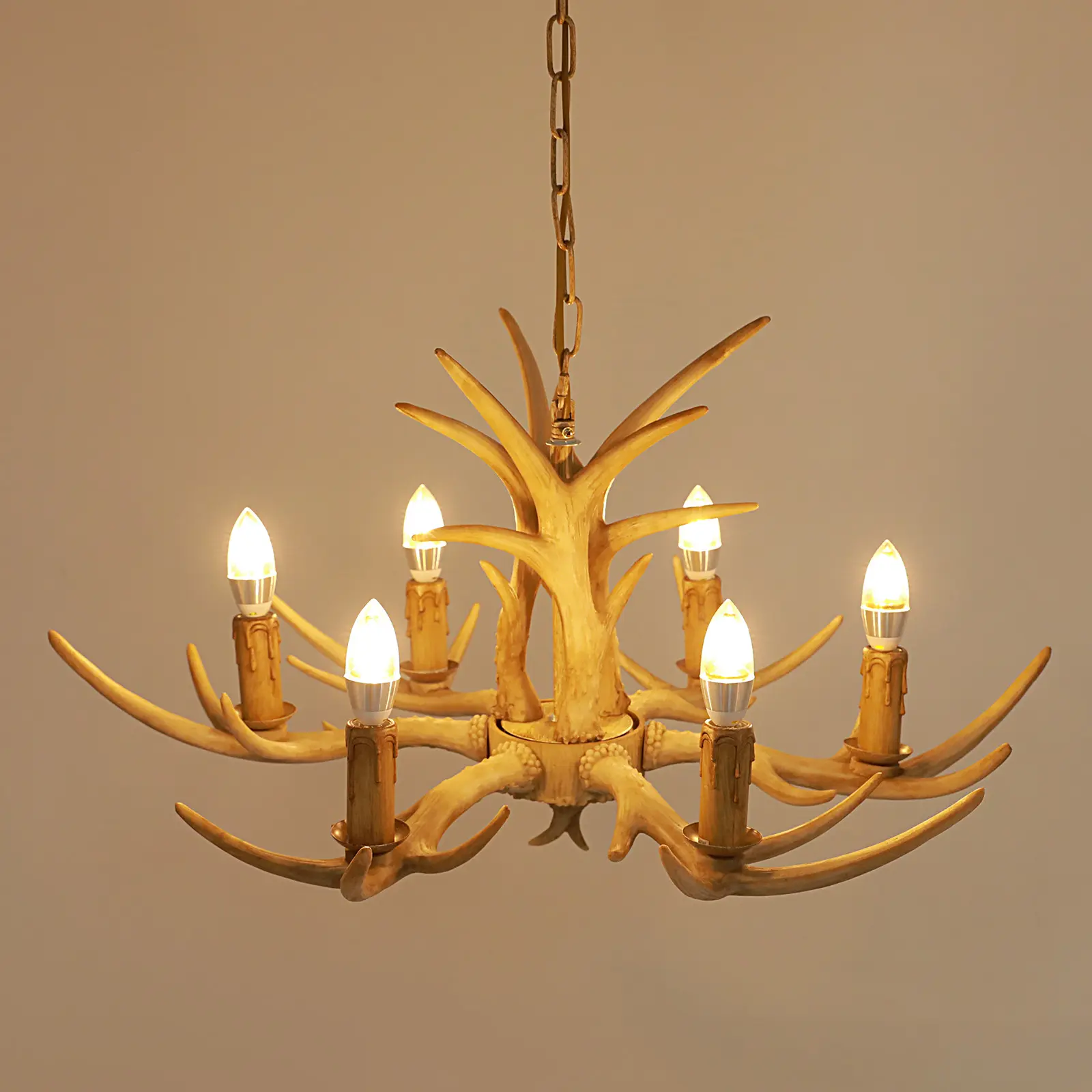 CNCEST 6-Light Rustic Forest-Style Antler Resin Indoor Ceiling Fixture, Adjustable Chain & Foam Protection, No Bulbs Bright Illumination, Ideal for Friends/Holidays/Clubs Gifts, Living Room Lighting (Parents-Focused), Lovers, Indoor Use