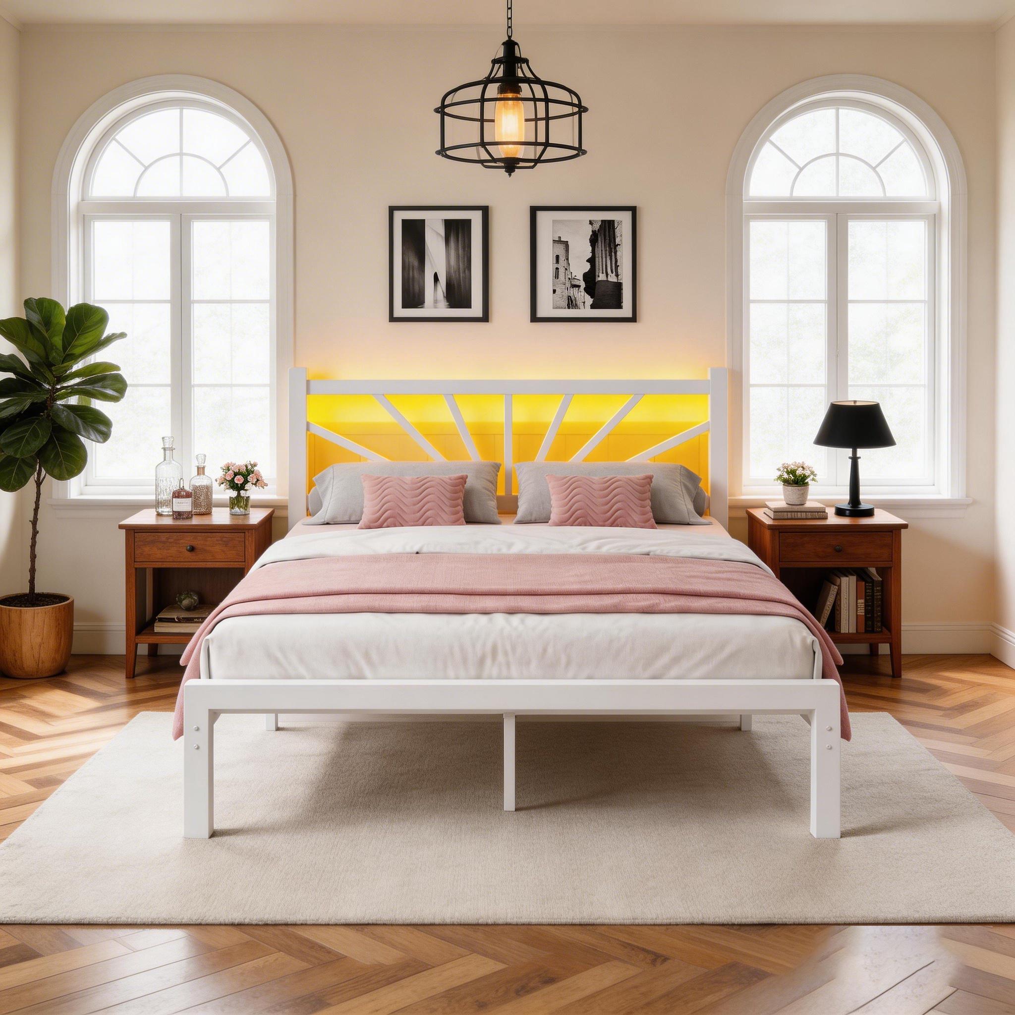 【880 lbs Capacity】Queen Size Metal Bed Frame with LED Lights,Sturdy Bed Frame with Headboard, NO MATTRESS Include,Under Bed Storage Space & Strong Metal Slats, Strong Metal Slats Support,Noise-Free, Easy Assembly,Black