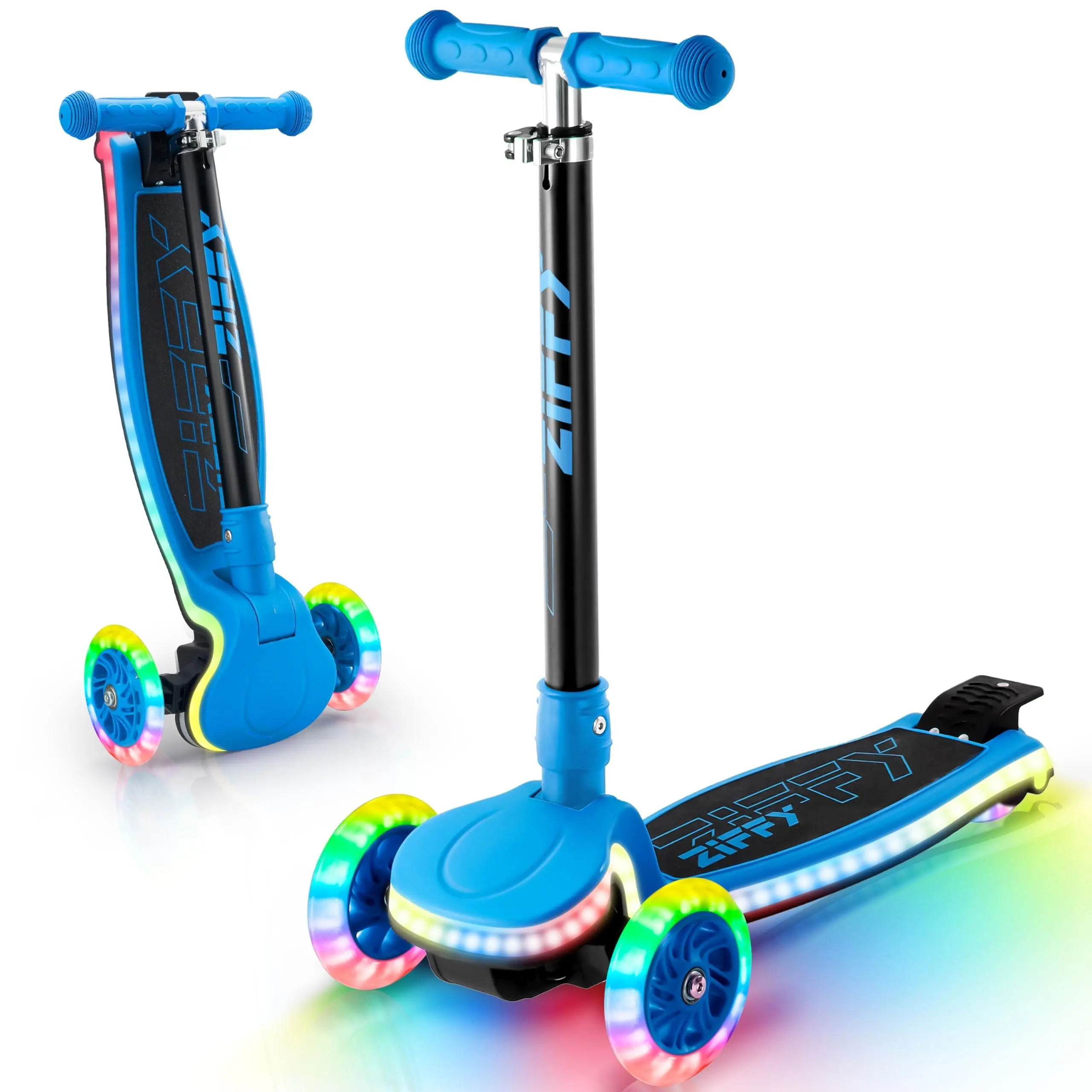 ZIFFY 3-Wheel Light-Up Kids Scooter with 20 LED Modes 4 Adjustable Height Lean-to-Steer Design Anti-Slip Surface Up to 110LBS Perfect for Boys & Girls Ages 3-5