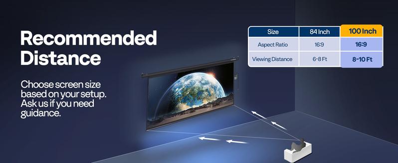 VIVOHOME Motorized Projector Screen with Remote, 16:9 100 Inch Auto Electric Projection Screen, HD 4K Movie Screen for Home Theater, Cinema, Office