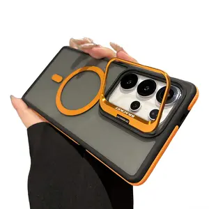 Transparent Black Magnetic Phone Case for Samsung Galaxy S25 Ultra S24 S23 Border Anti-slip Strips and Lens Holder Smartphone Protective Casing Cover