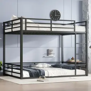 Metal Queen over Queen Bunk Bed for Teens and Adults,Space-Saving/Noise Reduced/No Box Spring Needed,Black
