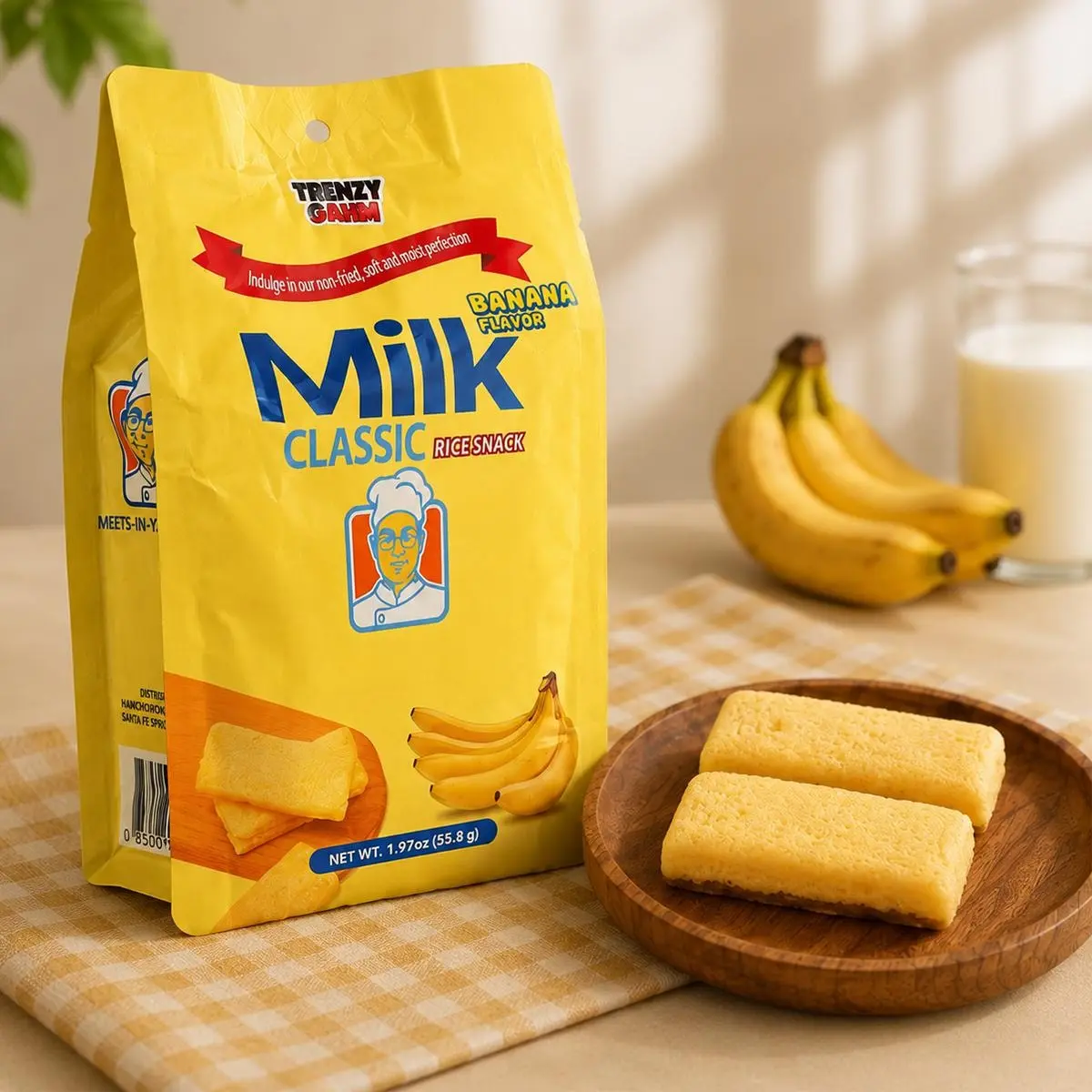 TRENZY GAHM Banana Rice Cakes - Healthy Non-Fried Korean Snacks, Crunchy Puffy Texture, Double Rich Flavor, 55.8g Food Item for Healthy Snack Ideas, Popular Snacks