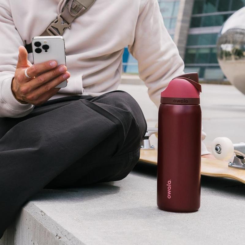 2026 Valentine Gift Owala Black Cherry Edition FreeSip Insulated Stainless Steel Water Bottle 24/32oz Aesthetic Drinkware for Sport Lovers, Urban Outfitters Bottle