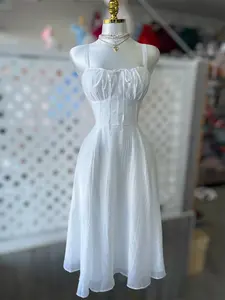 Angelique Off White Bustier Midi Dress with Faux Corset