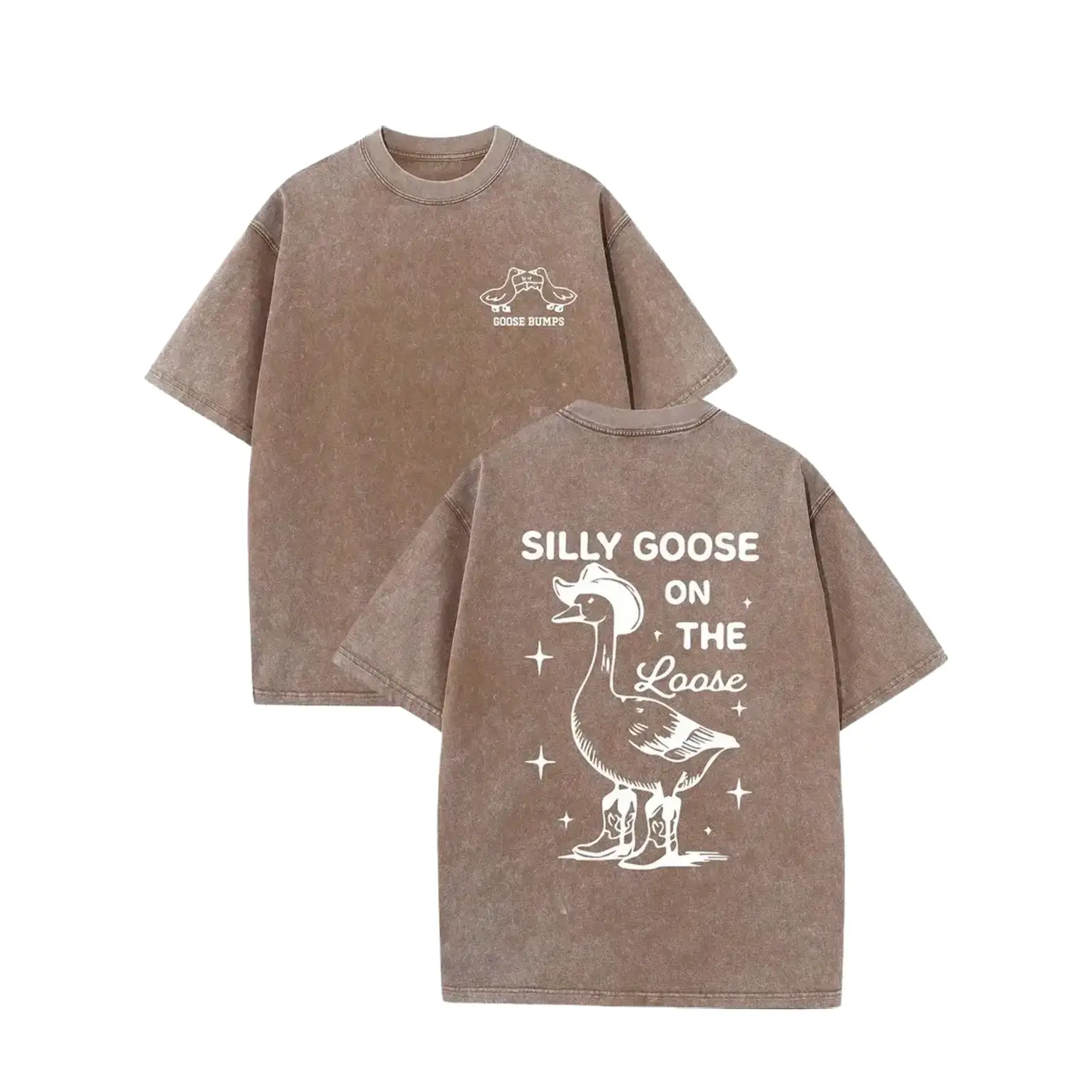 Unisex 'Silly Goose on the Loose' Pink Graphic T-Shirt, Casual Retro Washed 100% Cotton Short Sleeve Crewneck Top for Summer, Shortsleeve, Tshirt