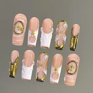 NailVesta GOLDEN MUSE – 100% Handcrafted 3D Press-On Nails | Reusable, Long-Lasting, Salon-Quality