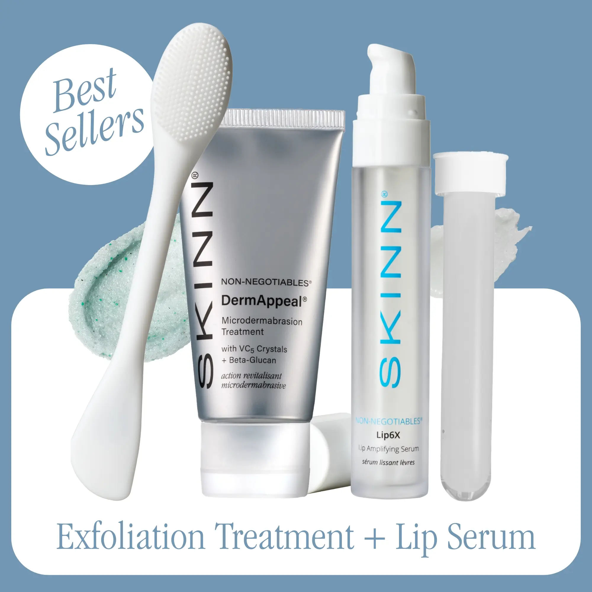 SKINN: Viral Best Sellers Bundle | Microdermabrasion Exfoliator + Pore Polishing Wand + Lip6X Peptide Lip Serum + Refil