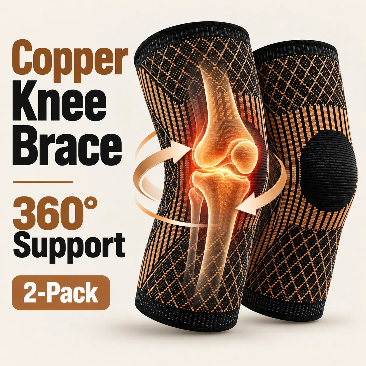 2026 Newest Copper Fiber 2-Pack Knee-Length Compression Sleeves for Men, 3D Knit Flexible Stretch Design with 360° Support, Breathable Elastic Gear for Gym Hiking Joint Stability