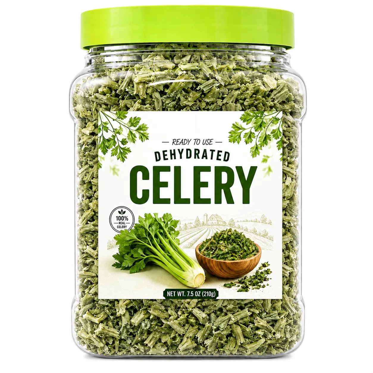 7.5oz Dehydrated Celery Only, Naturally Hand-Chopped Mild Veggie with Crisp Texture, Fresh Flavor, Ideal for Soups, Camping Meals, Packaged in Resealable Jar for Easy Storage