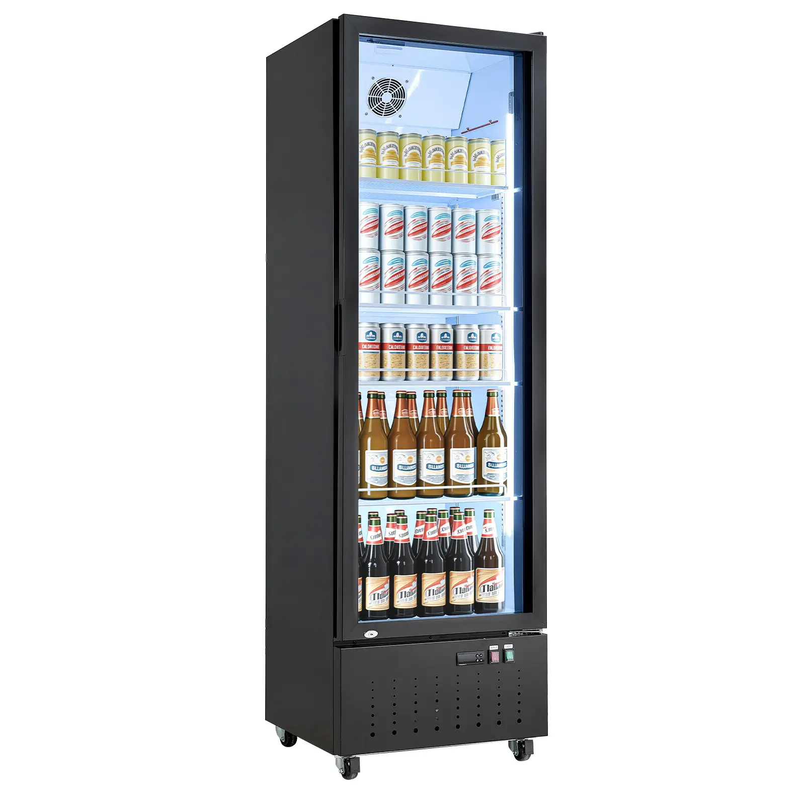VEVOR Commercial Glass Door Merchandiser Refrigerator, 12.7 Cu.Ft/360L Upright Fridge, Beverage Cooler with 4 Adjustable Shelves, Soft LED Light & Casters for Homes, Shops