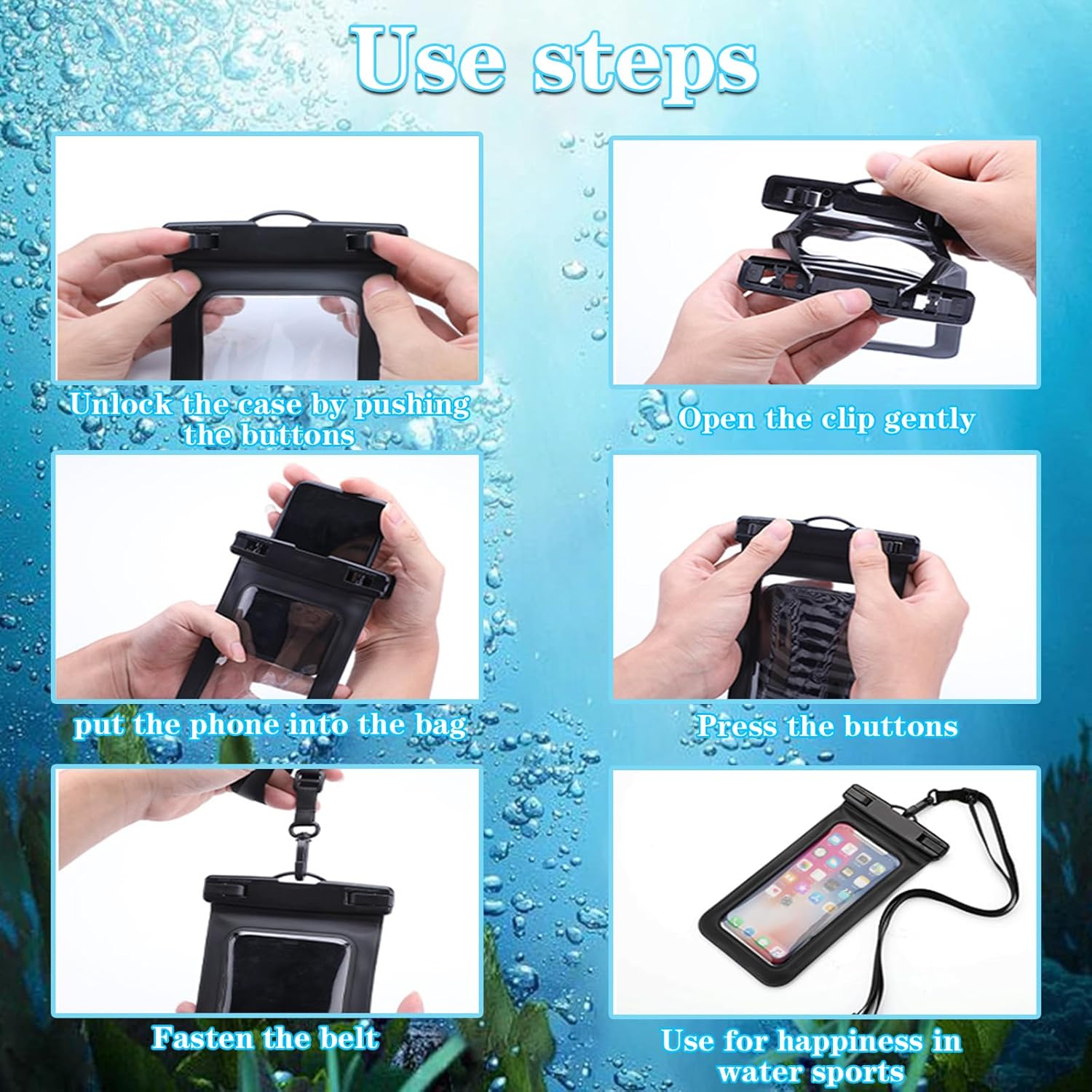 4 Pack Multicolor Universal Waterproof Phone Pouch, Large Phone Waterproof Case Dry Bag (Protection Level: IP68)  for all mobile phone (Black,Blue,Pink,Orange)